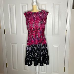 Danny & Nicole Flowery Fit n Flare Scuba Dress with trendy gold back zipper